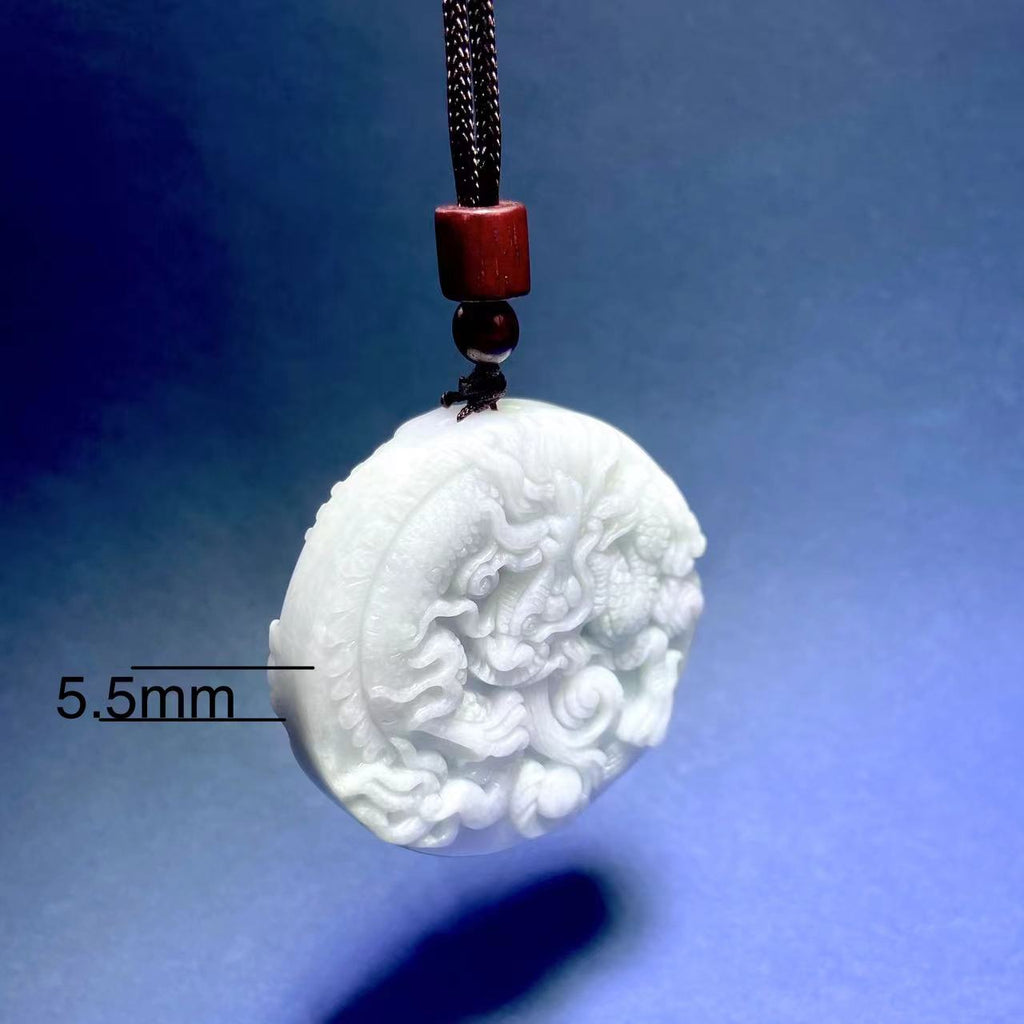 Jade Dragon Pendant Two Sided Carved Natural Jadeite Charm Pendant Necklace