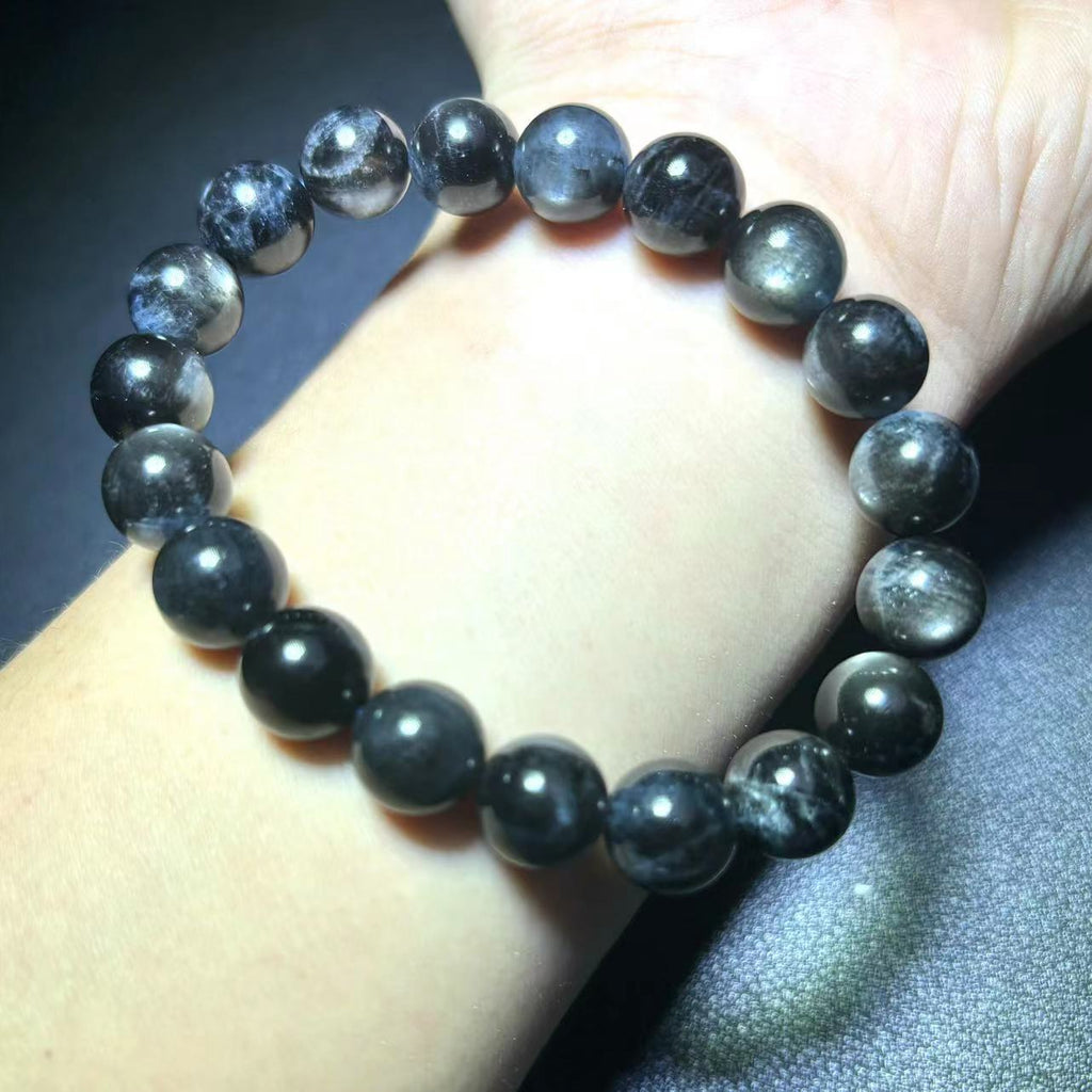 High Quality Devil Aquamarine 10 mm Bracelet, Rare Natural Genuine Black Star Round Beaded Bracelet,Gift for Her or Him, Jewelry Gift