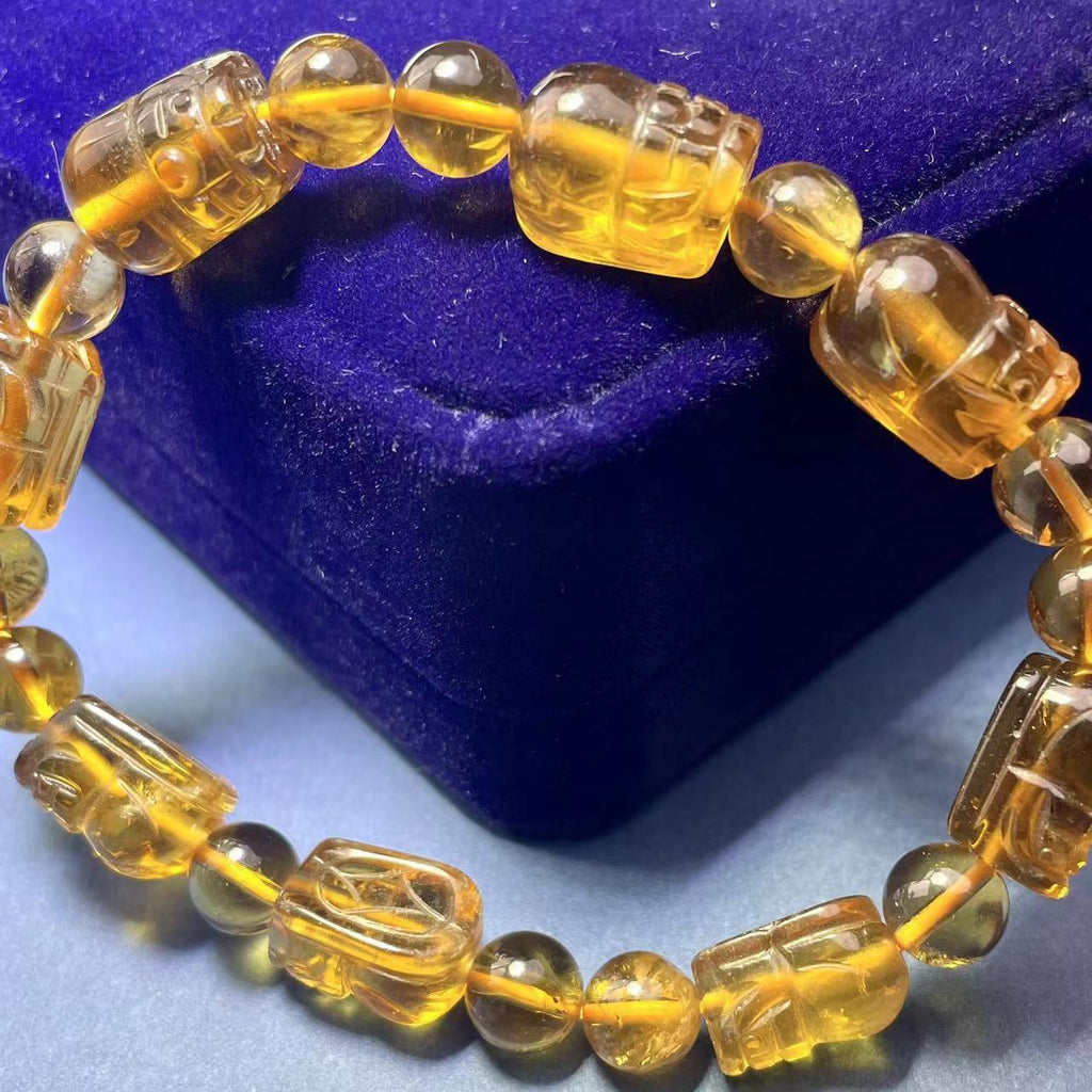 Citrine Pixiu Crystal Bracelet, Lucky gifts 10*15mm Chunky Beads,Leo Zodiac Healing Crystal, Feng Shui Tool