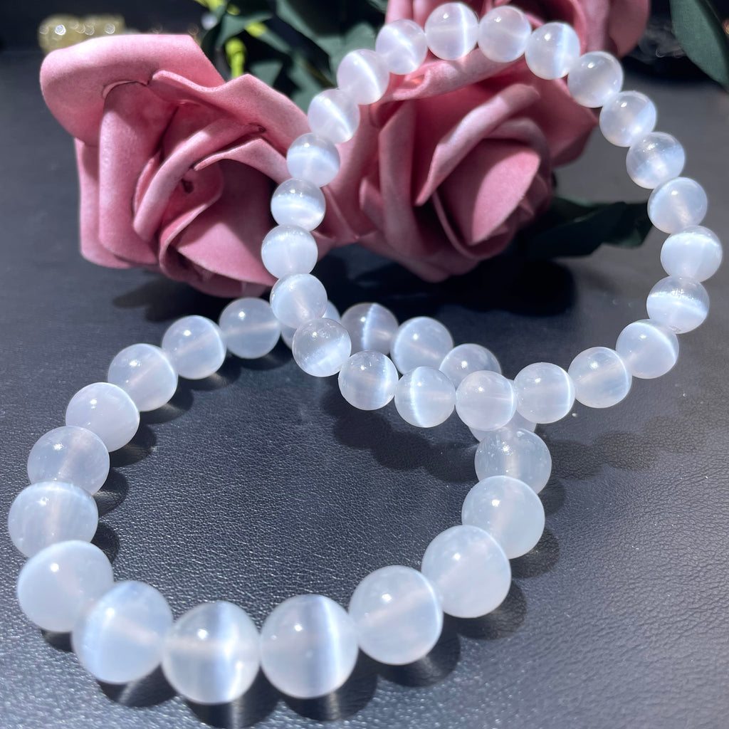 High-Quality Selenite Bracelet, Natural Gemstone Bracelet,  Crystal Bracelets, Stretchy Bracelets, 8mm 10mm