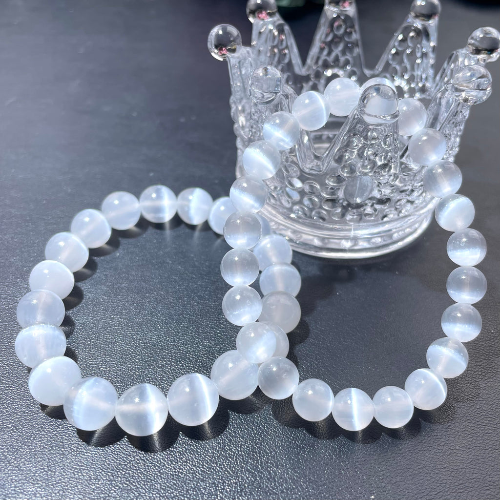 High-Quality Selenite Bracelet, Natural Gemstone Bracelet,  Crystal Bracelets, Stretchy Bracelets, 8mm 10mm