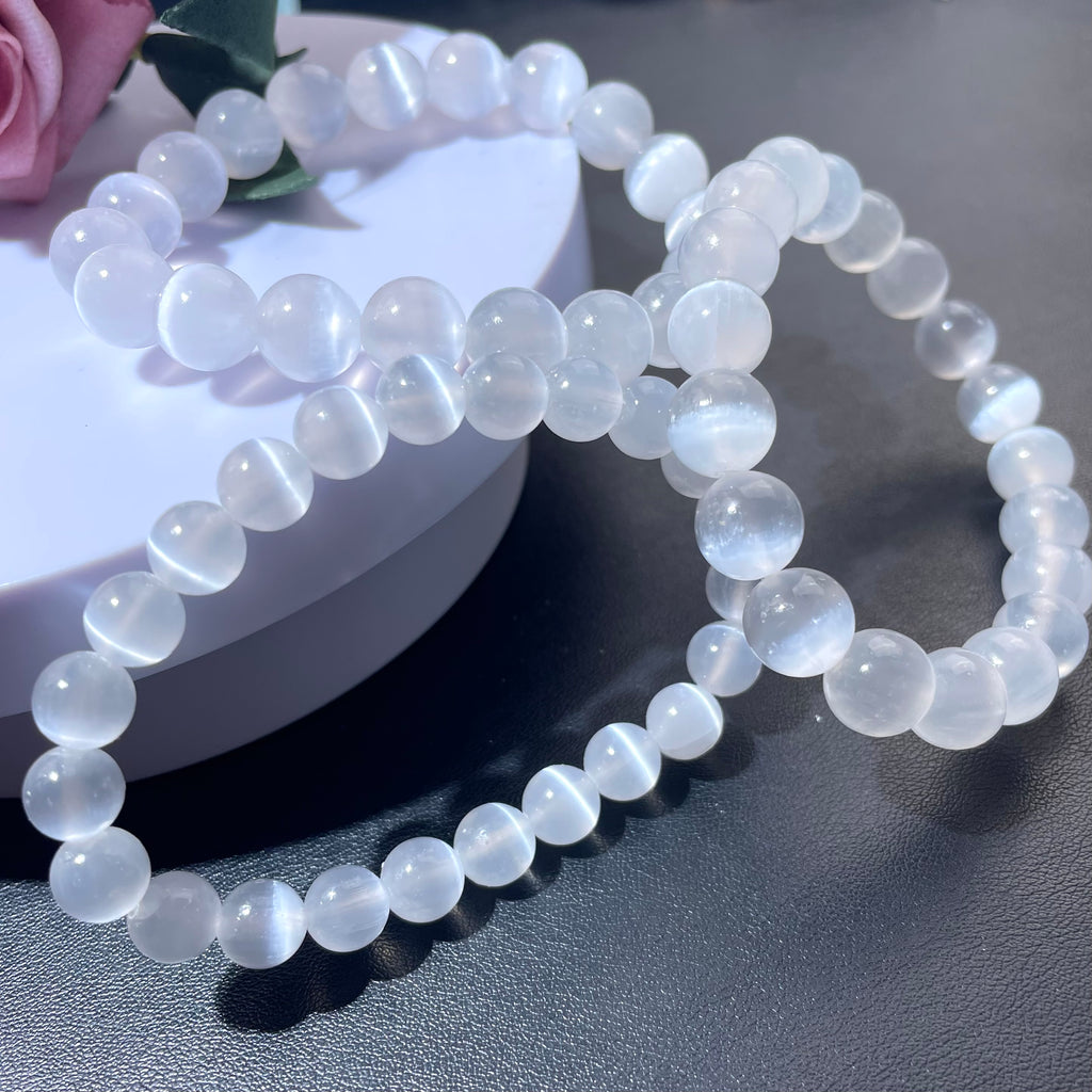 High-Quality Selenite Bracelet, Natural Gemstone Bracelet,  Crystal Bracelets, Stretchy Bracelets, 8mm 10mm