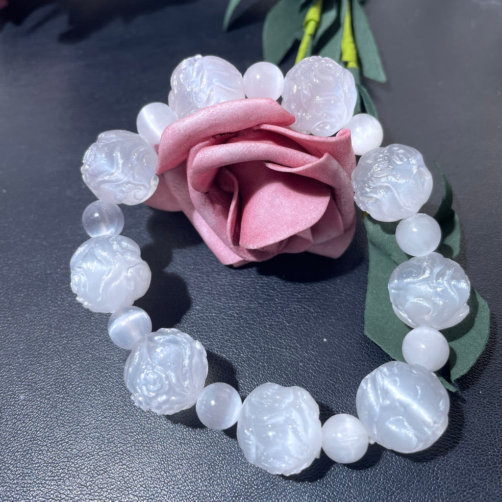 High-Quality Selenite Bracelet, Natural Gemstone Bracelet,  Crystal Bracelets, Stretchy Bracelets, 8mm 10mm