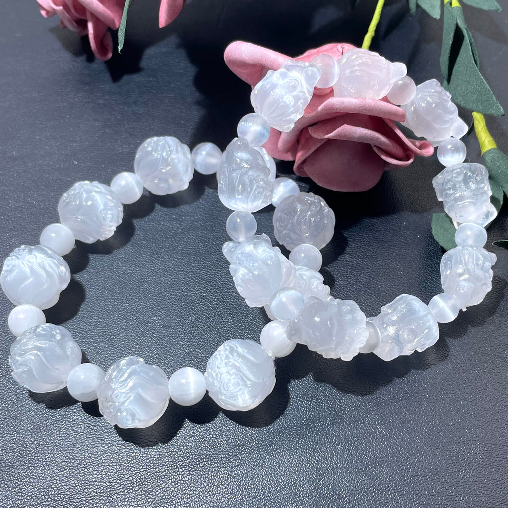 High-Quality Selenite Bracelet, Natural Gemstone Bracelet,  Crystal Bracelets, Stretchy Bracelets, 8mm 10mm