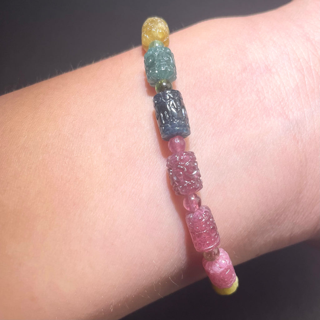 Natural tourmaline lucky cloud carving bracelet, rainbow candy colored gemstone jewelry