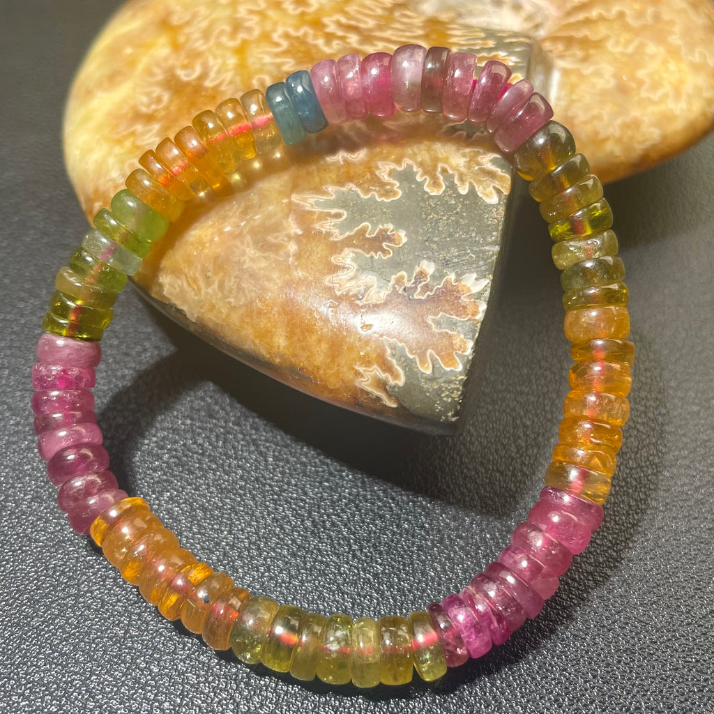 Natural Colorful Tourmaline Bracelet 5-6.5mm Clear Abacus Beads Candy Tourmaline Women Men Crystal Jewelry AAAAA