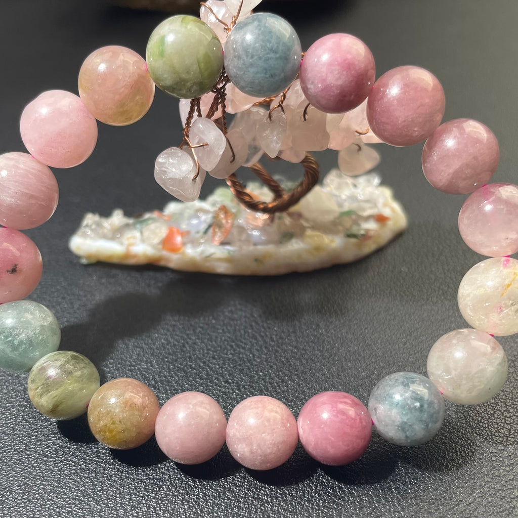 Macaron Pastel Colored Tourmaline Bracelet 7mm, 9mm or 11mm for Healing, Worry, Sadness, Love and Heartbreak