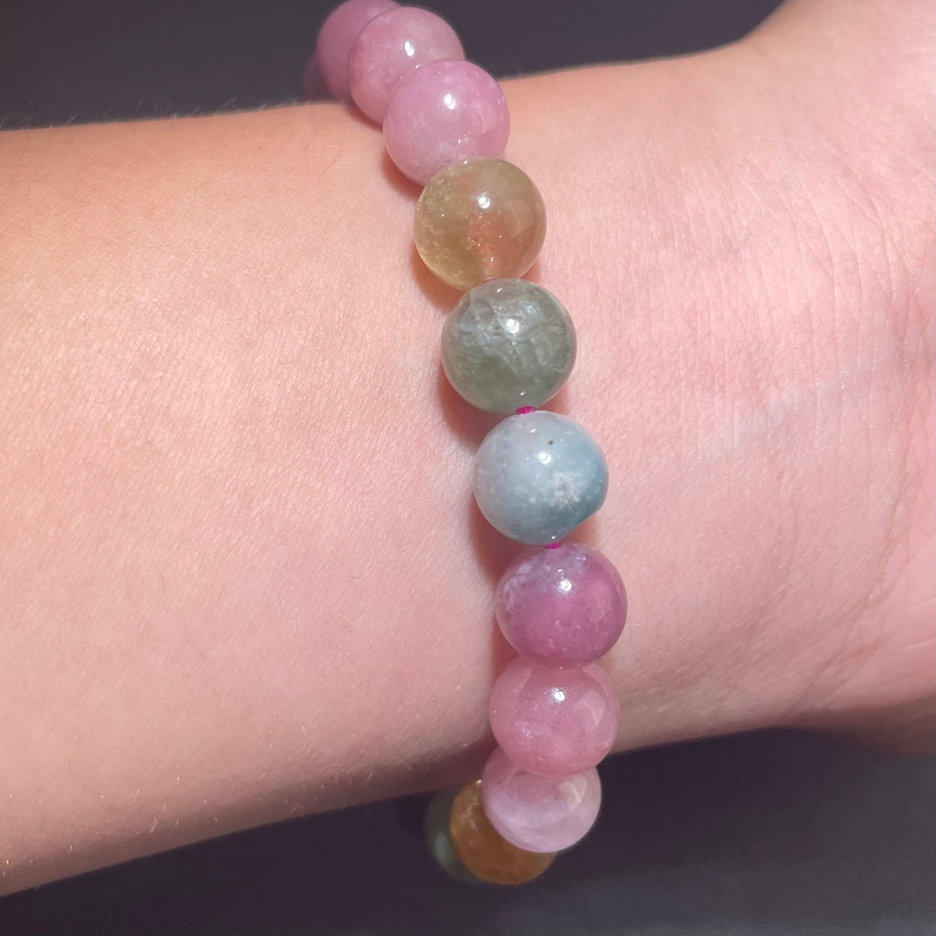 Macaron Pastel Colored Tourmaline Bracelet 7mm, 9mm or 11mm for Healing, Worry, Sadness, Love and Heartbreak