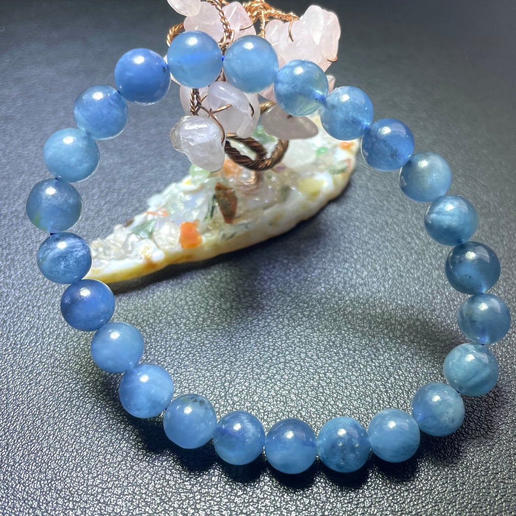 Rare Natural Starry Devil Blue Aquamarine Beaded Bracelet in 7 to 9MM Custom Length  Energy Healing Gift | Aquamarine Bracelet