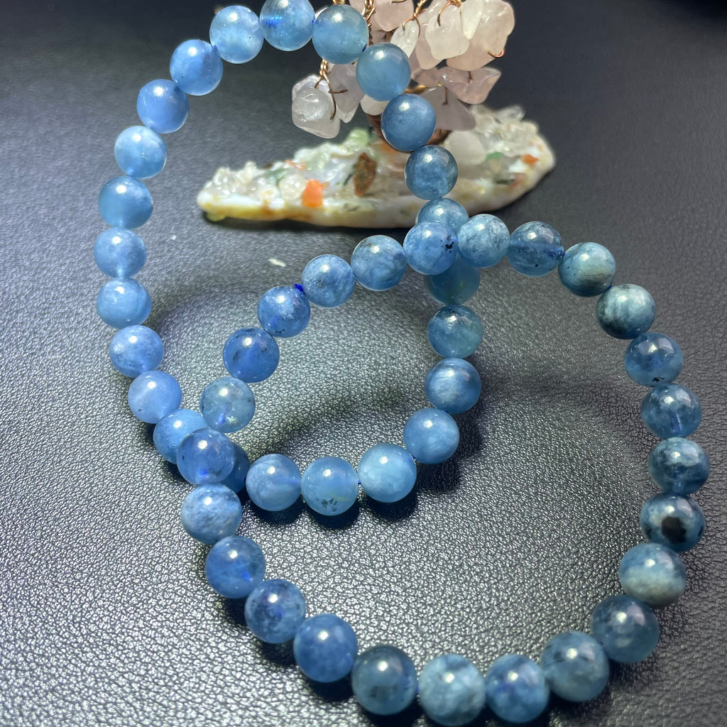 Rare Natural Starry Devil Blue Aquamarine Beaded Bracelet in 7 to 9MM Custom Length  Energy Healing Gift | Aquamarine Bracelet