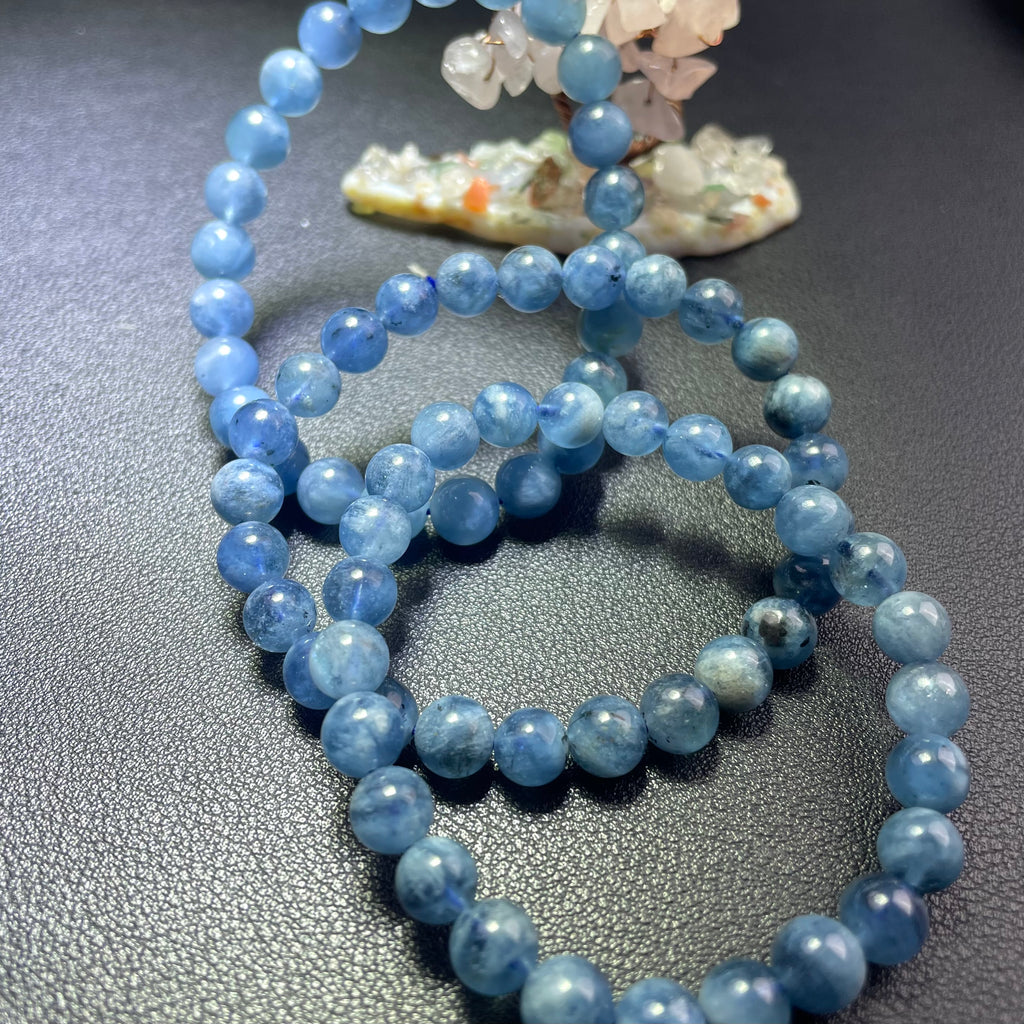 Rare Natural Starry Devil Blue Aquamarine Beaded Bracelet in 7 to 9MM Custom Length  Energy Healing Gift | Aquamarine Bracelet