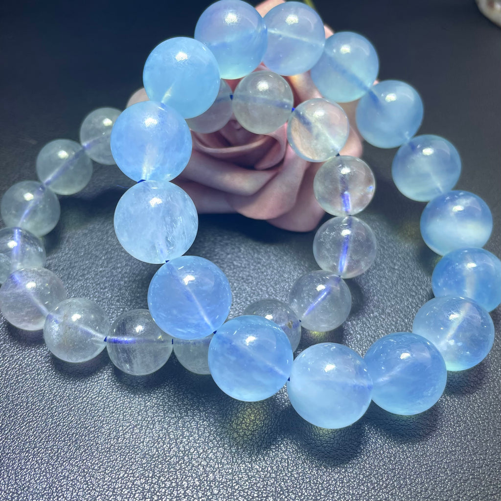 Natural Aquamarine Bracelet Crystal Round Beads for unisex