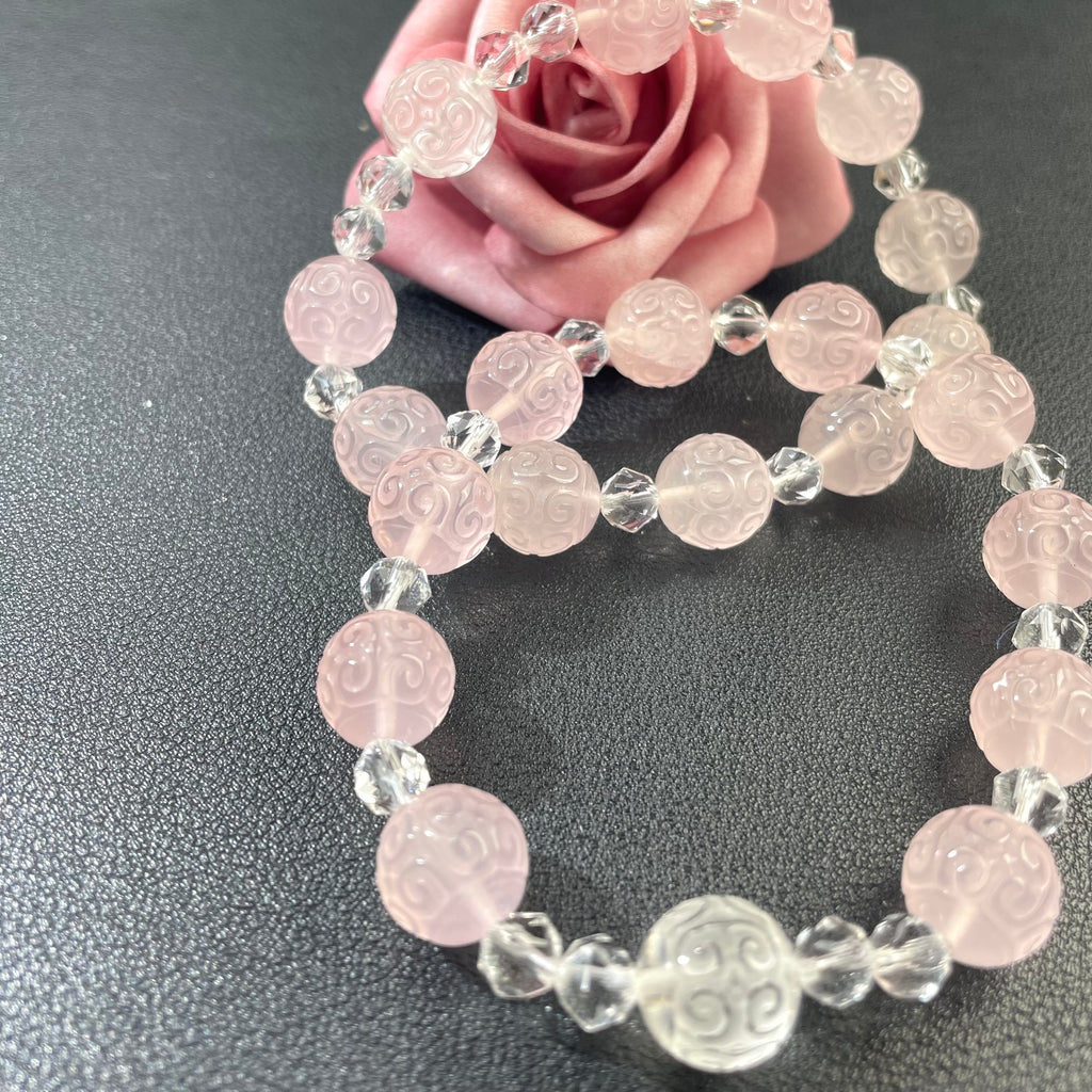 rose quartz  lucky clouds beads bracelet