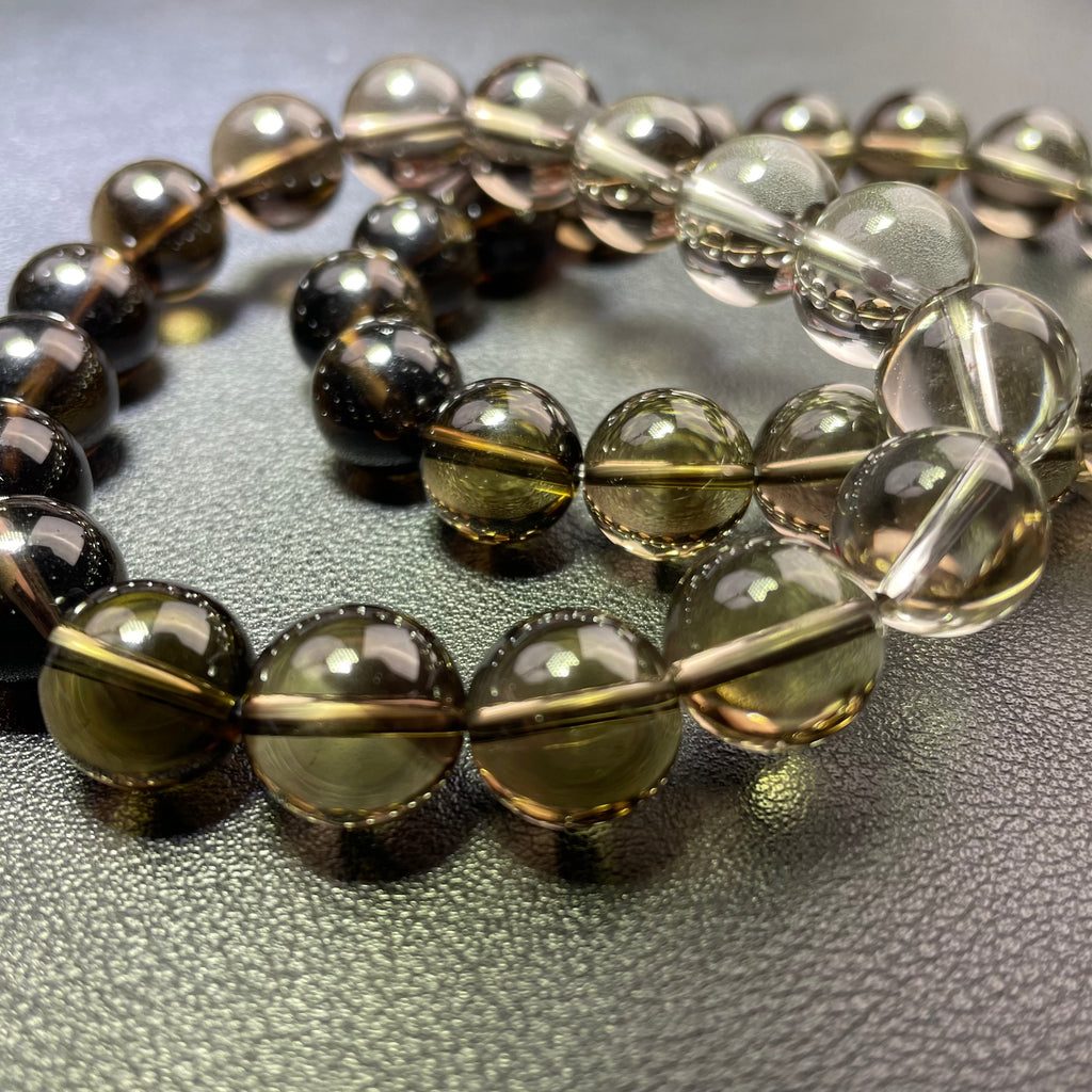 Smoky Quartz Natural Crystal 6-15 mm Round Beads Stretch Bracelet  Unisex Daily