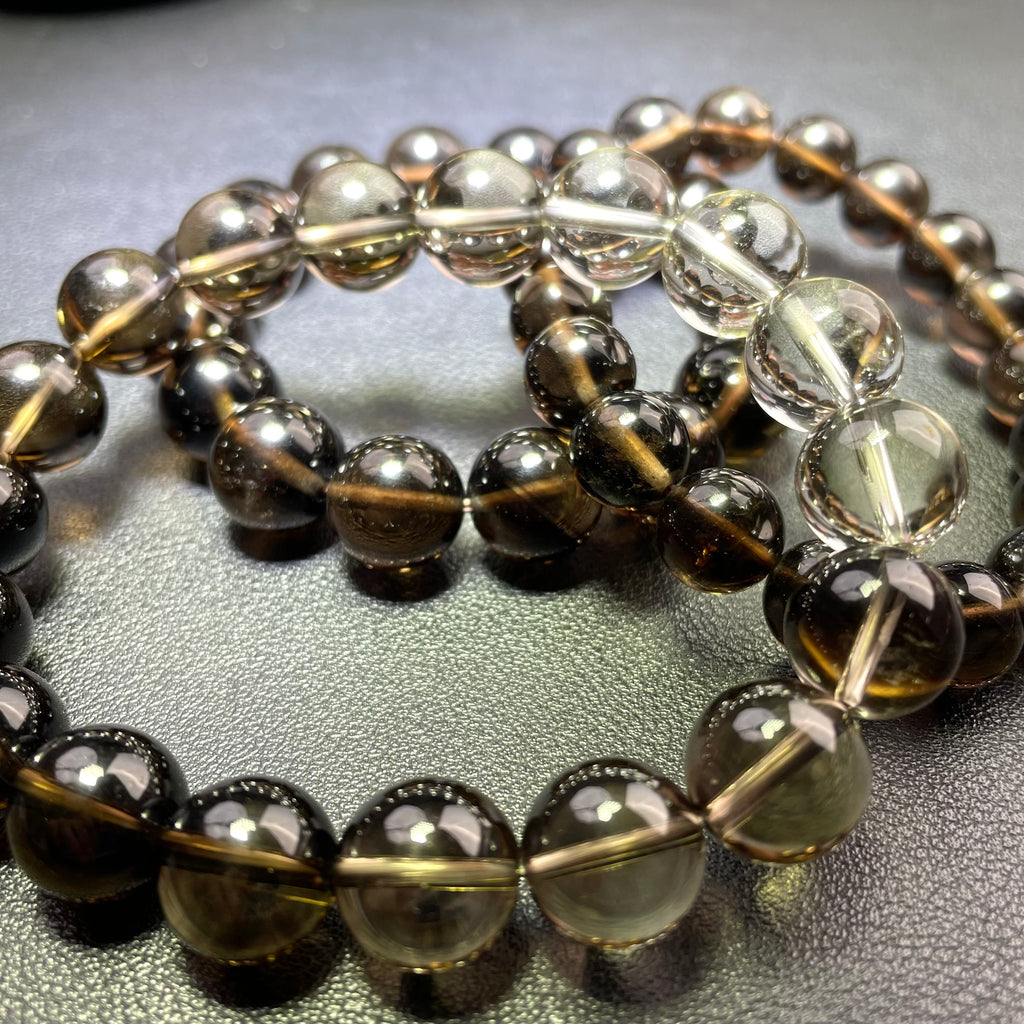 Smoky Quartz Natural Crystal 6-15 mm Round Beads Stretch Bracelet  Unisex Daily