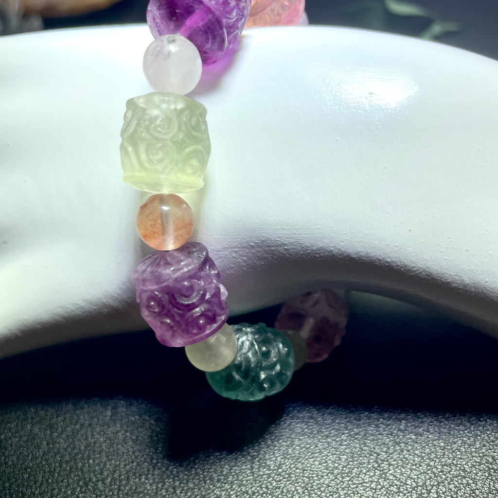 Genuine Natural Dearm  Fluorite Carved Beads Bracelet,handmade bracelet,Gift bracelet