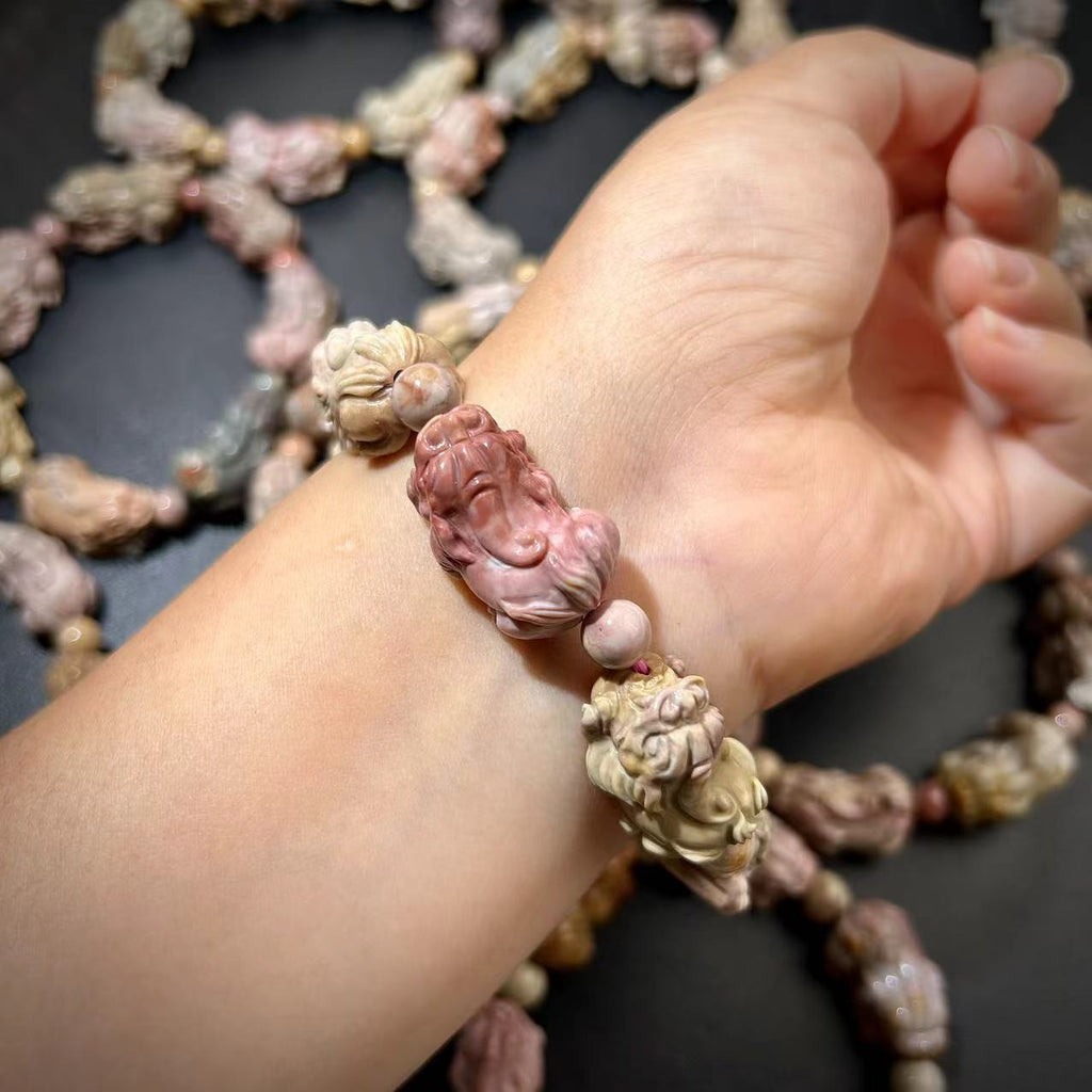 Sale! Alashan Agate Pixiu Hand caved beads bracelet free shipping | Natural Gemstone | DIY Beads Charms | Feng Shui for Wealth and Luck