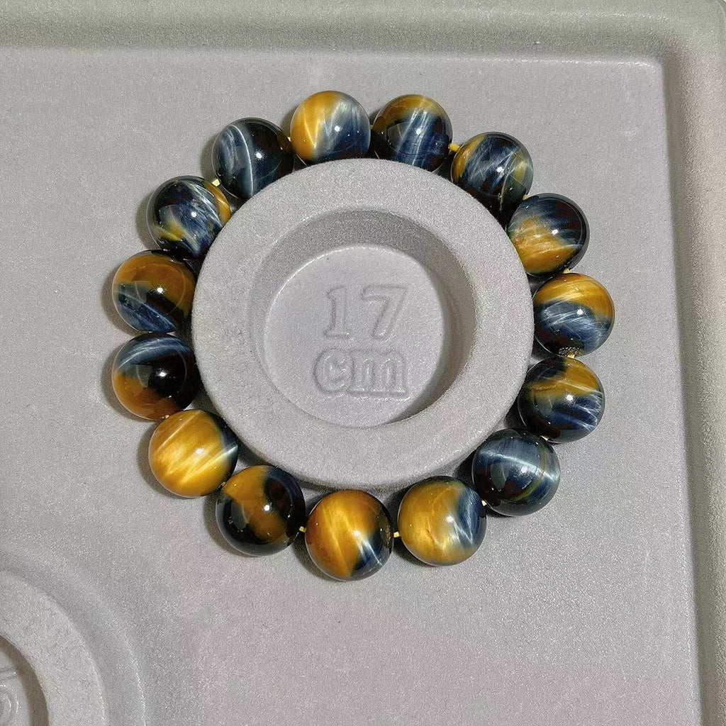 Chunky Golden Blue Tiger Eye Bracelet Precious Gemstone 9-16mm Round Beads Stretch Bracelet For Unisex Daily Auspicious